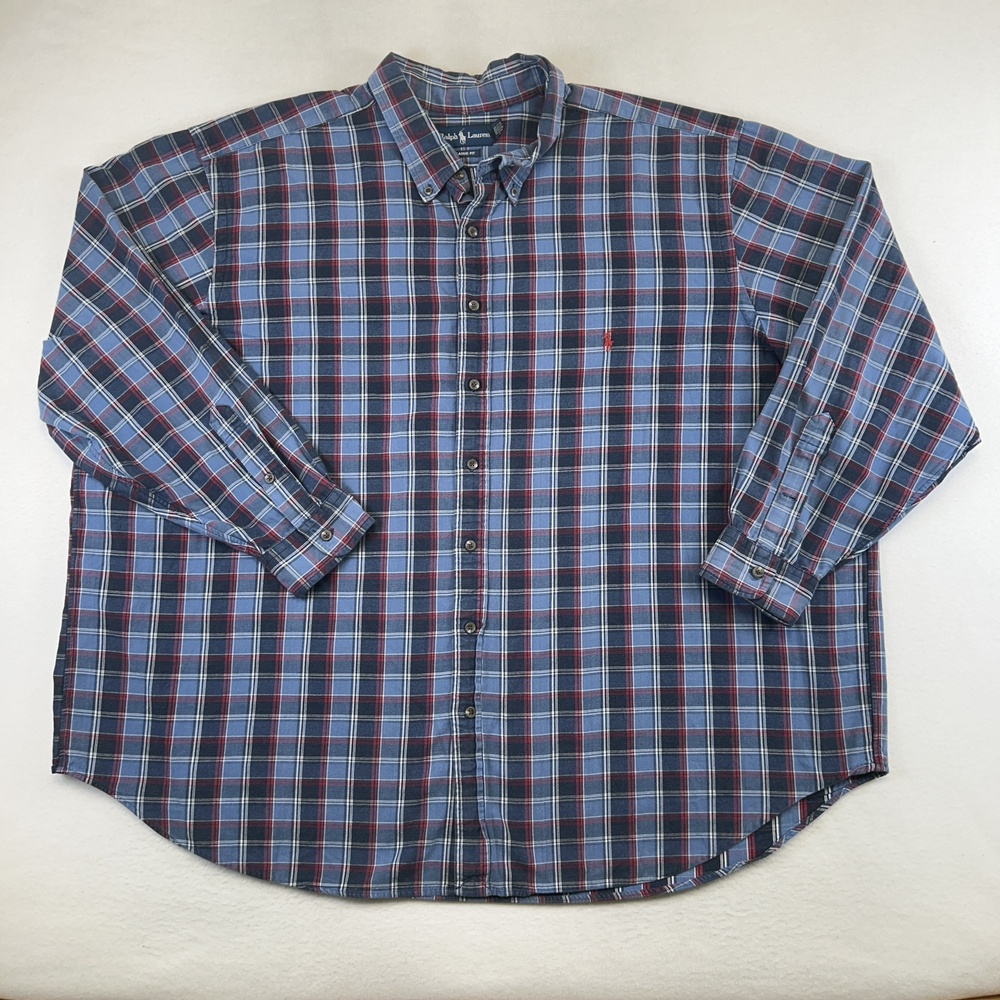 Ralph Lauren Shirt Mens Big 4X Blue Plaid Button Down Classic Fit Long Sleeve